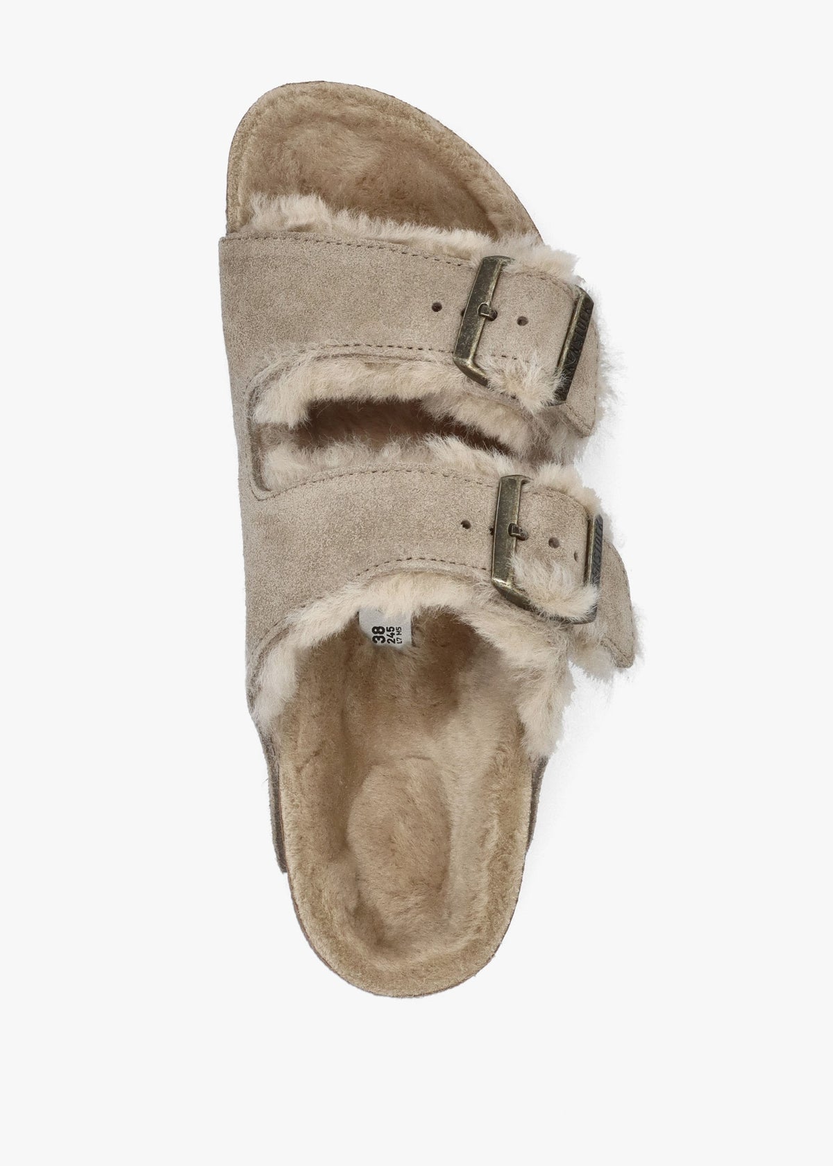 Arizona Shearling Taupe Suede Two Bar Mules
