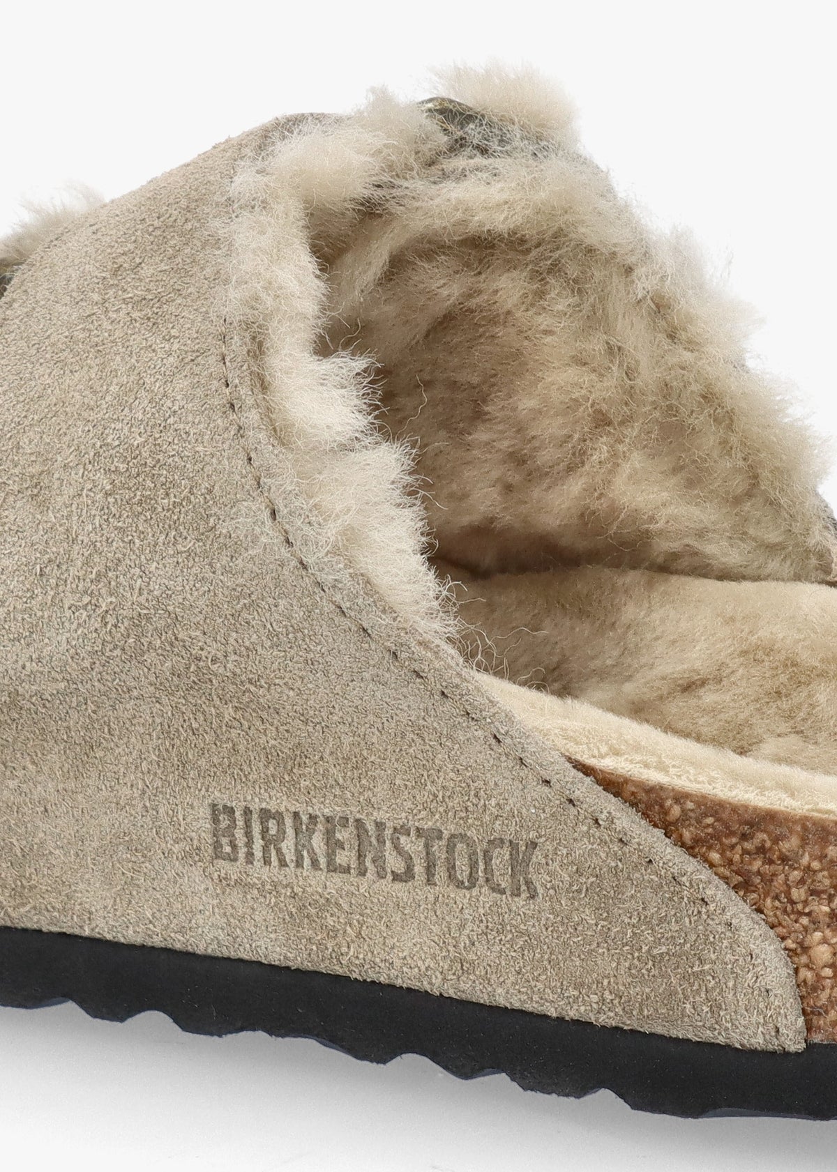 Arizona Shearling Taupe Suede Two Bar Mules