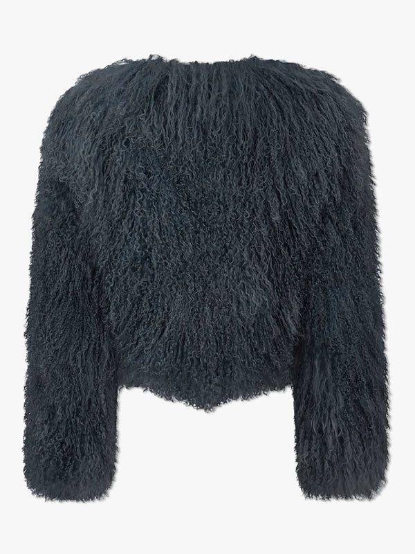 Minnie Blue Mongolian Lambswool Cropped Jacket