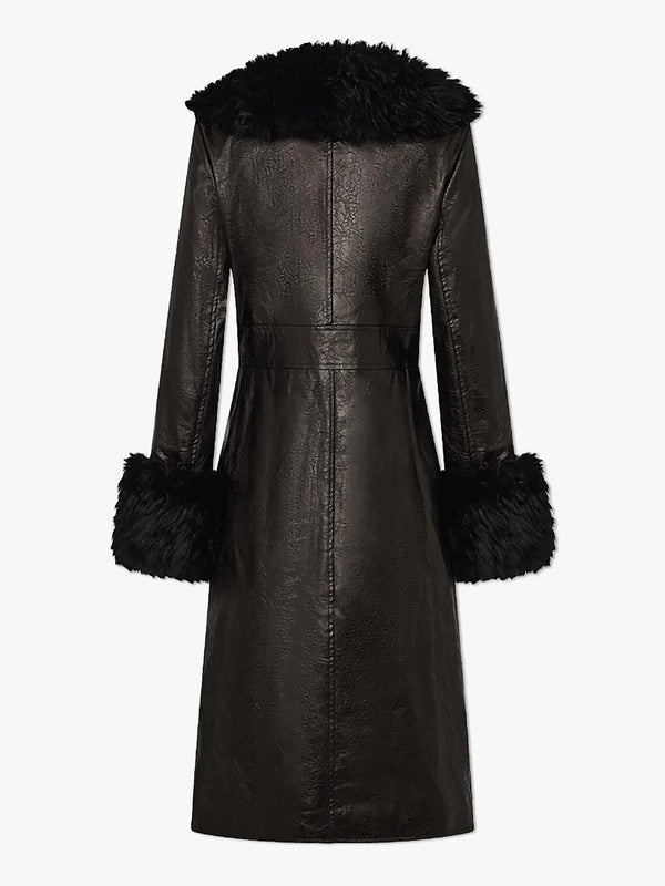 Pamela Black Shearling Trim Longline Coat