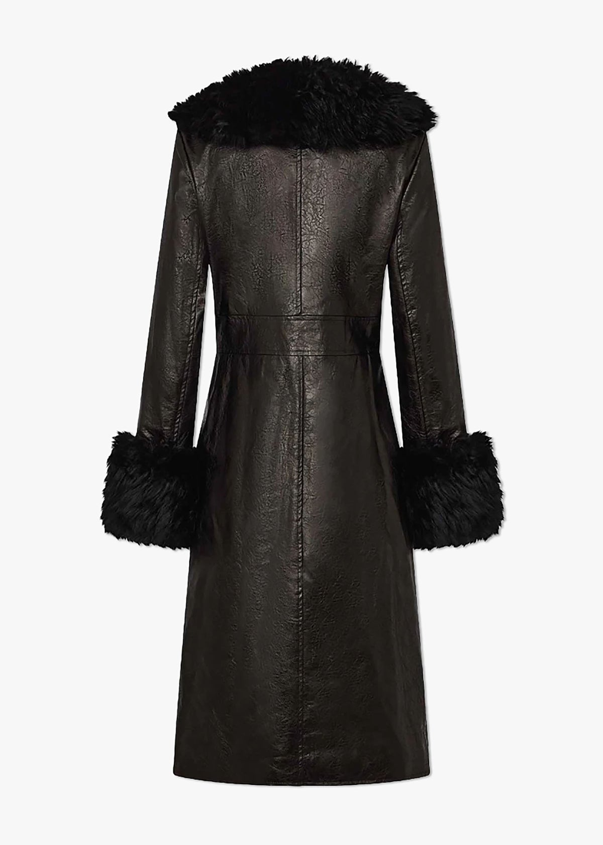 Pamela Black Shearling Trim Longline Coat
