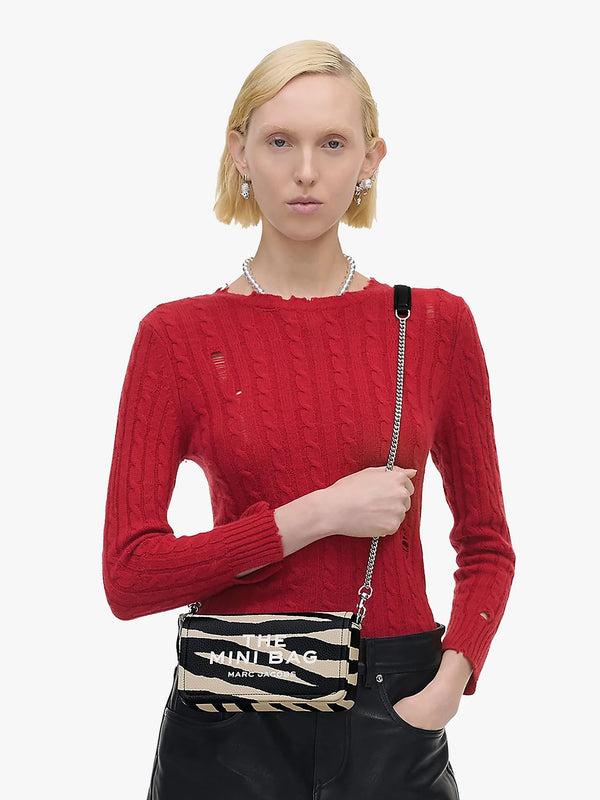The Zebra Leather Chain Mini Black & White Cross-Body Bag