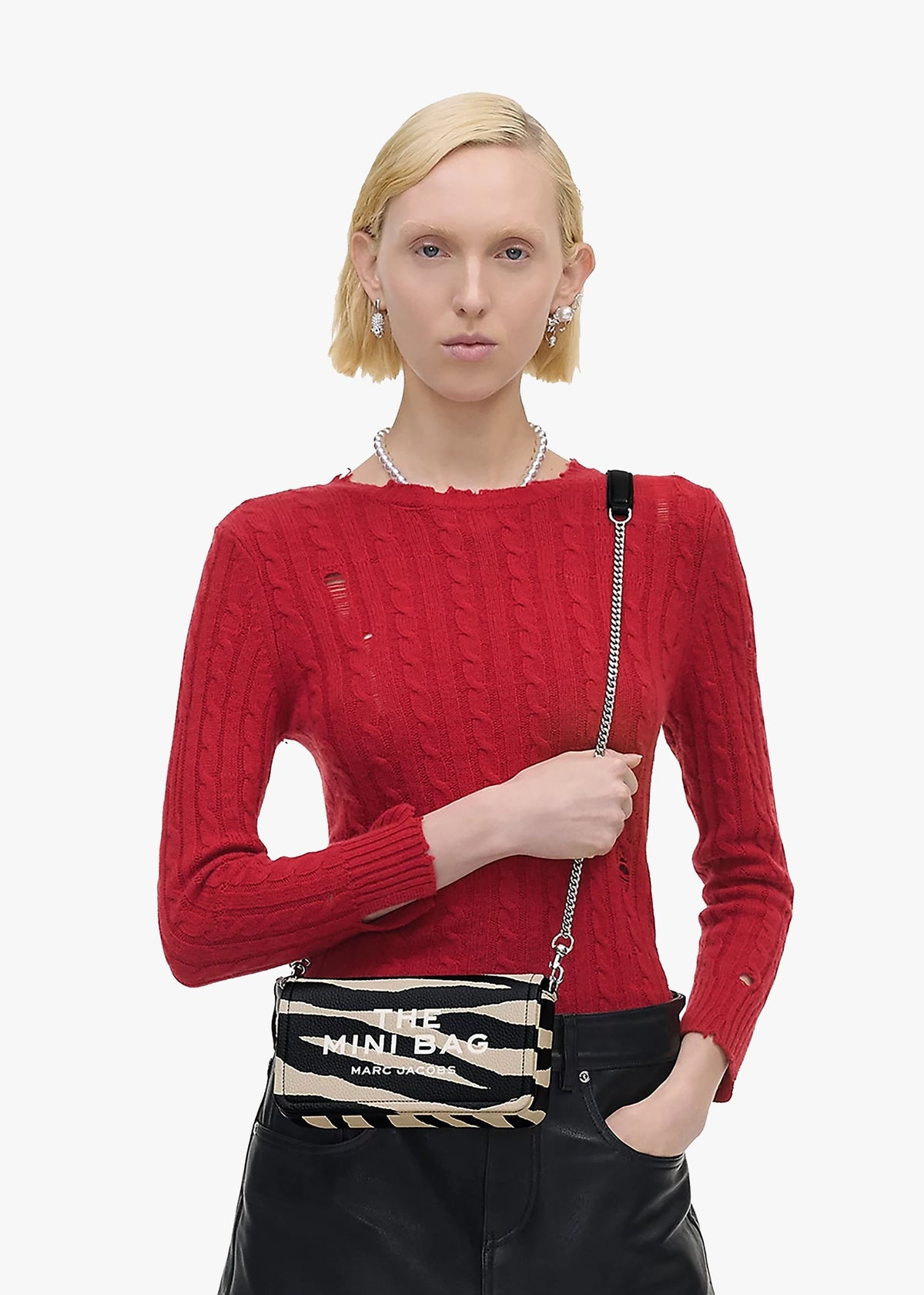 The Zebra Leather Chain Mini Black & White Cross-Body Bag