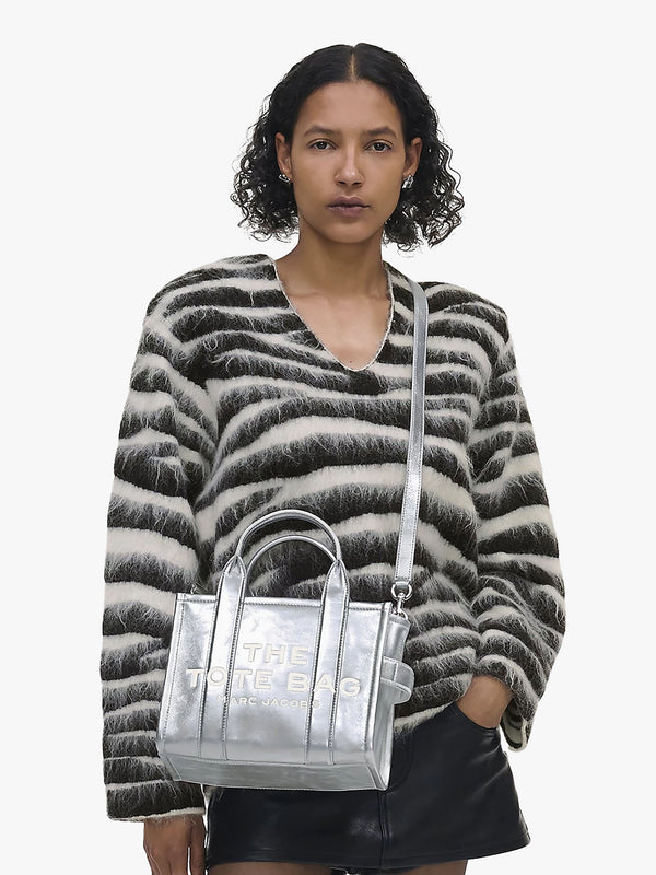 The Metallic Leather Silver Cross-Body Tote Bag
