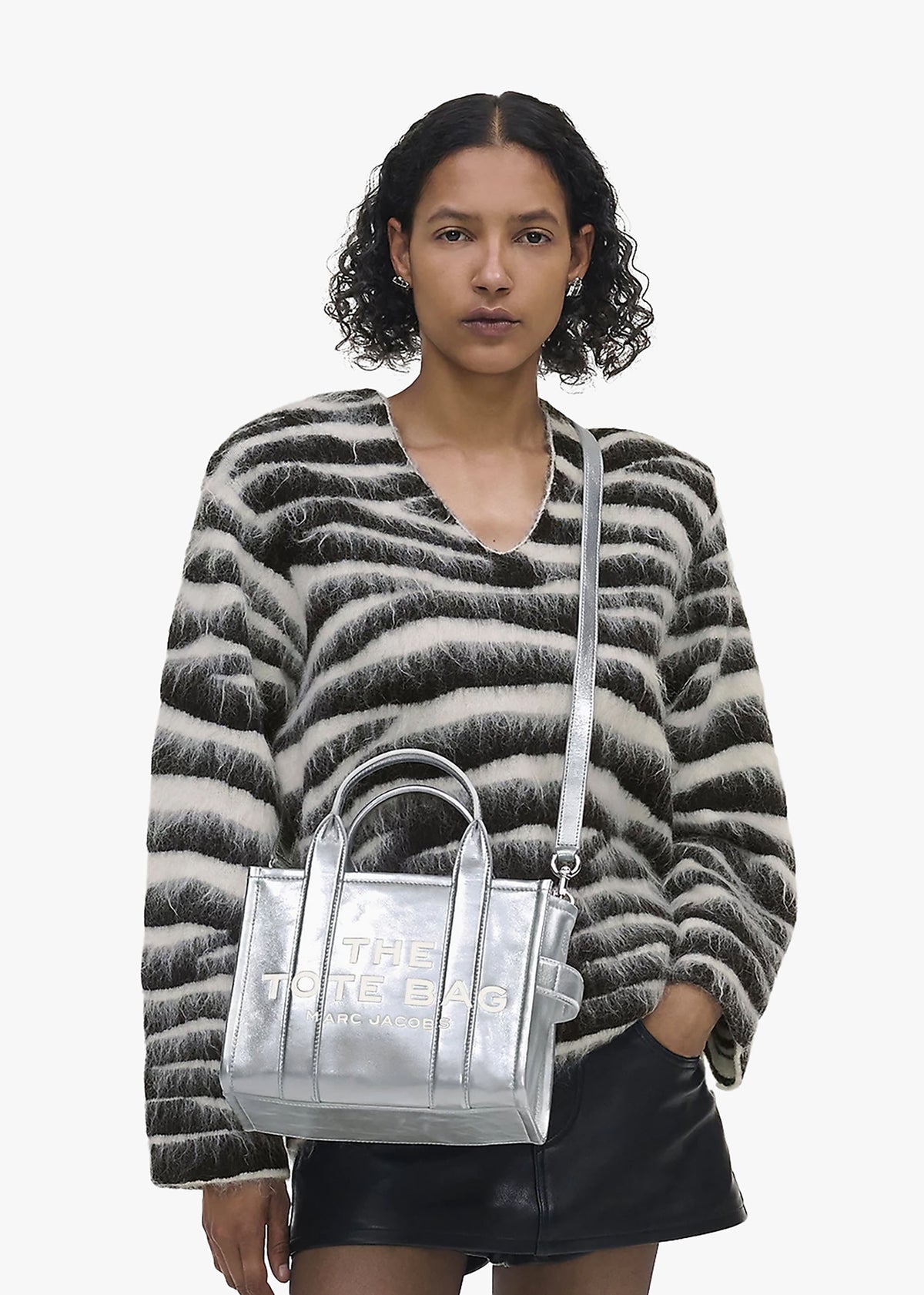 The Metallic Leather Silver Cross-Body Tote Bag