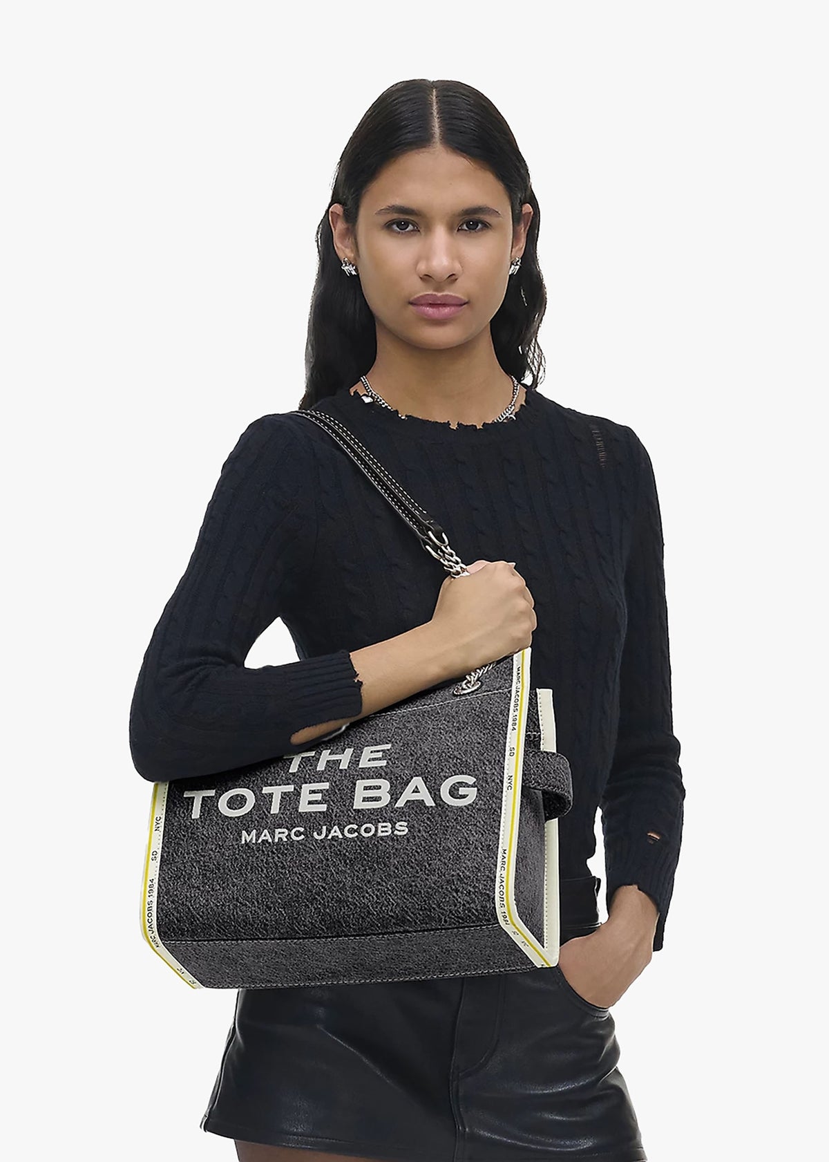 The Denim Chain Medium Black Wash Tote Bag