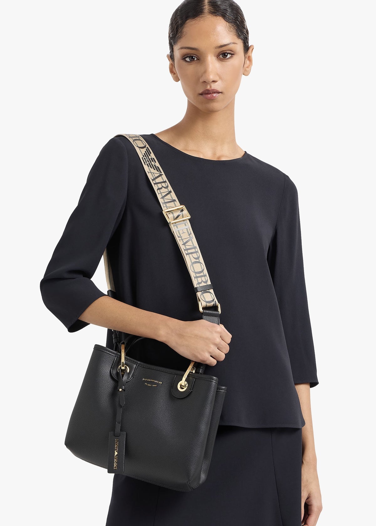 Black & Silver Pebbled Shopper With Pouch