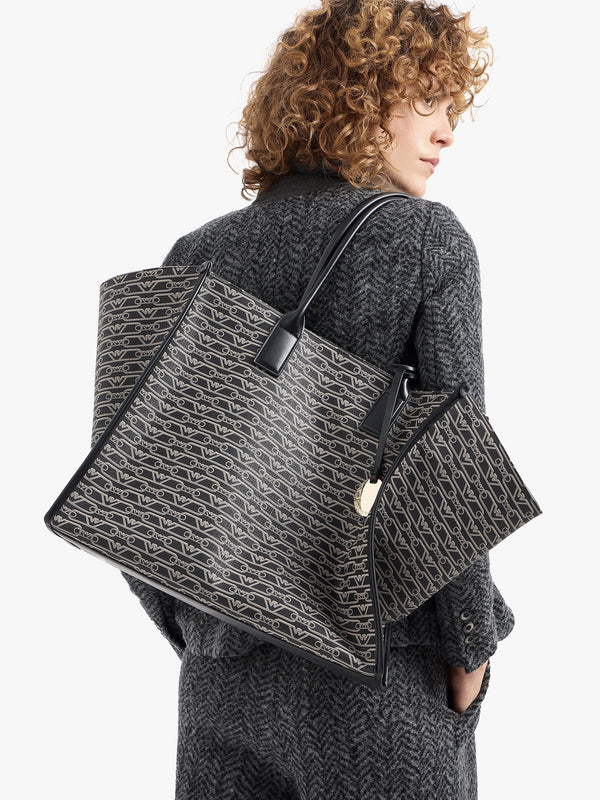 Large Logo Nero & Ecru Shopper Bag
