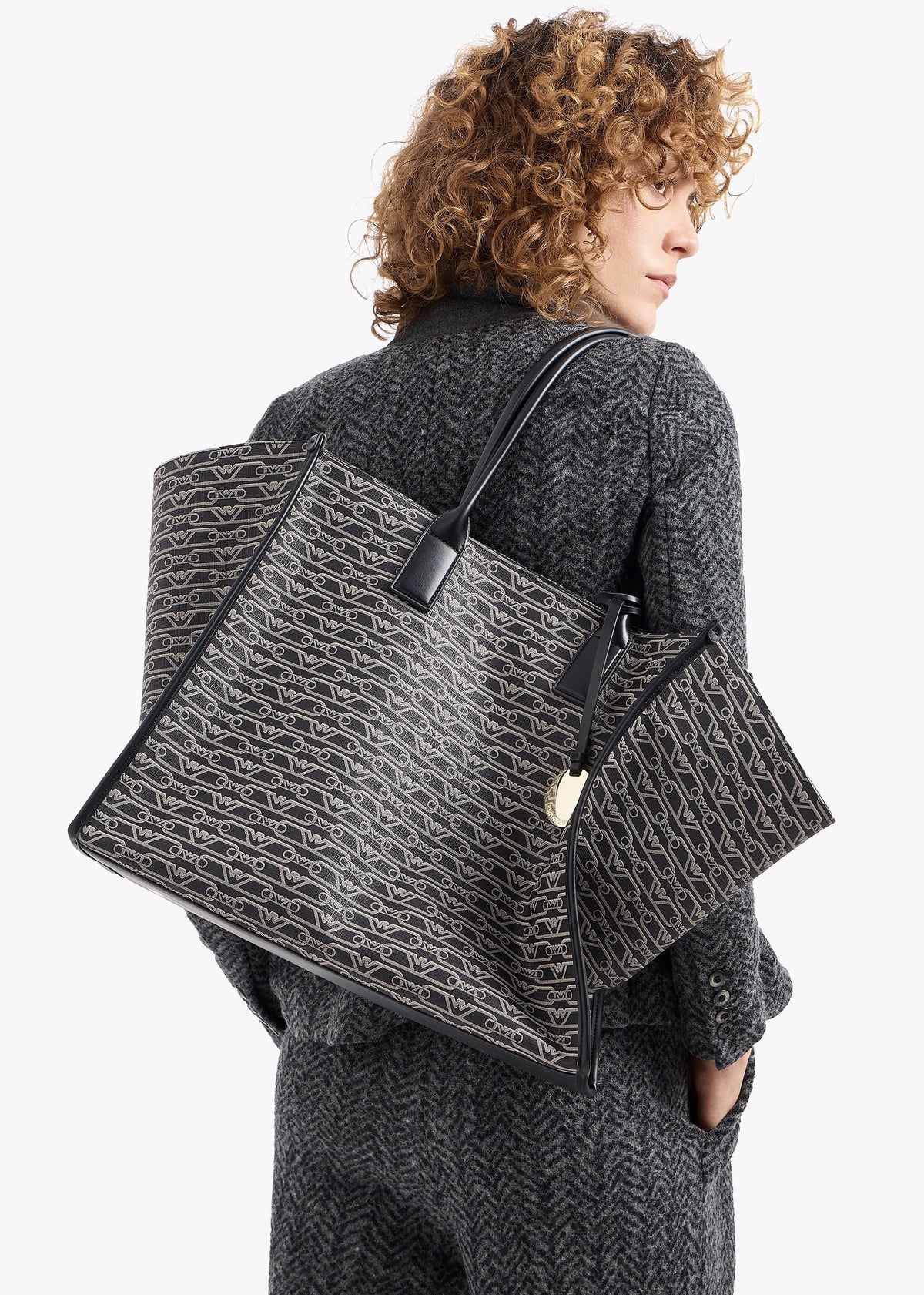 Large Logo Nero & Ecru Shopper Bag