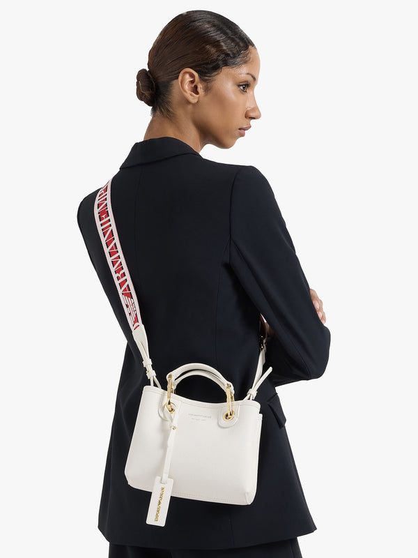 White Pebbled Logo Strap Tote Bag