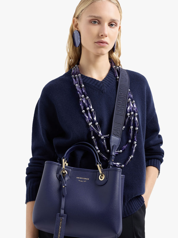Navy Pebbled Shopper With Pouch