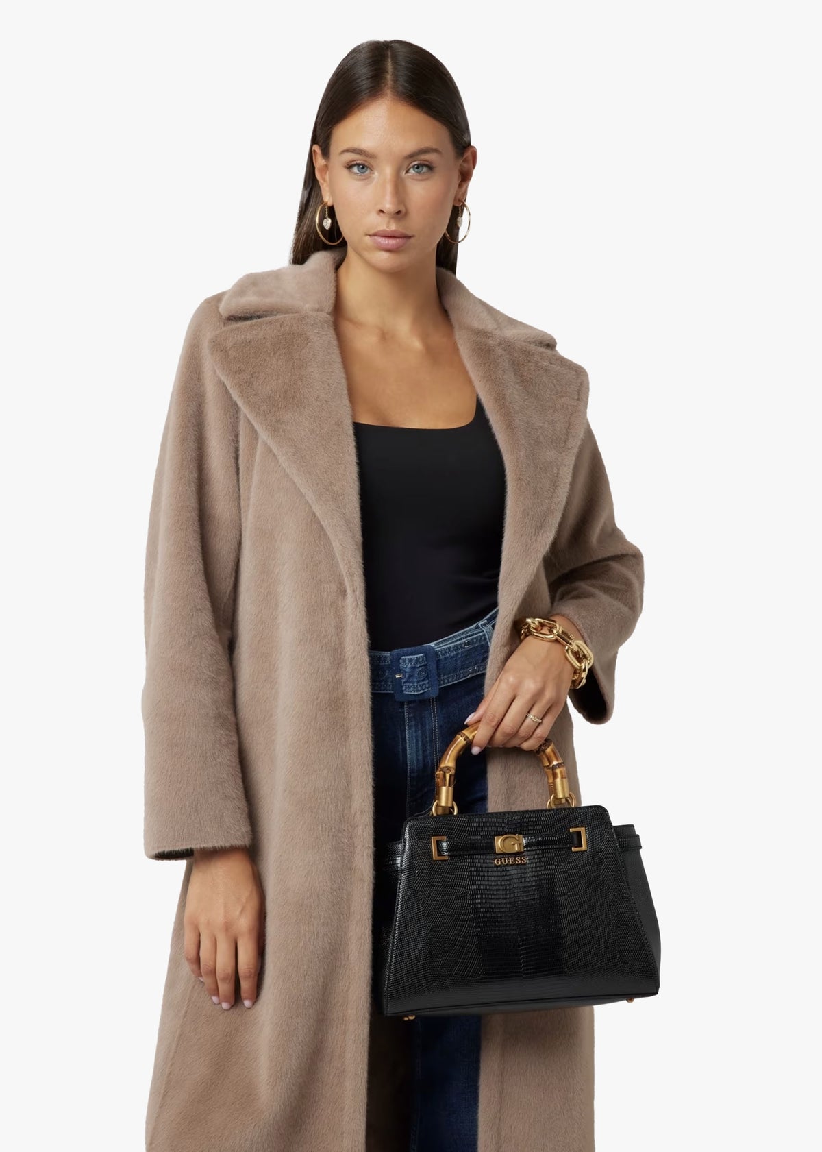 Sibel Black Bamboo Top Handle Satchel Bag