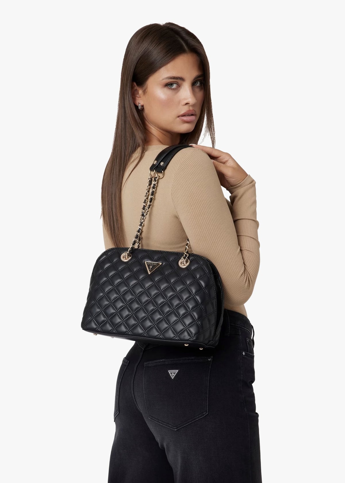 Dome Black Quilted Shoulder Bag