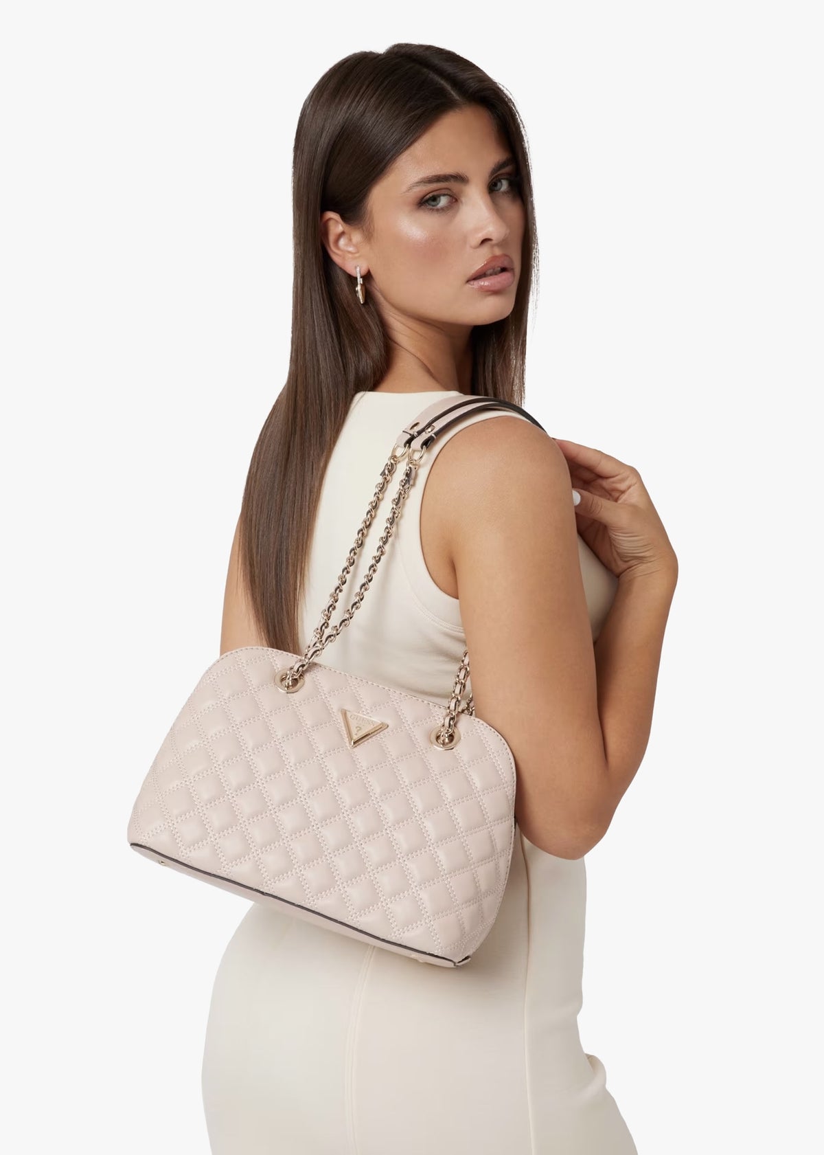 Dome Light Beige Quilted Shoulder Bag