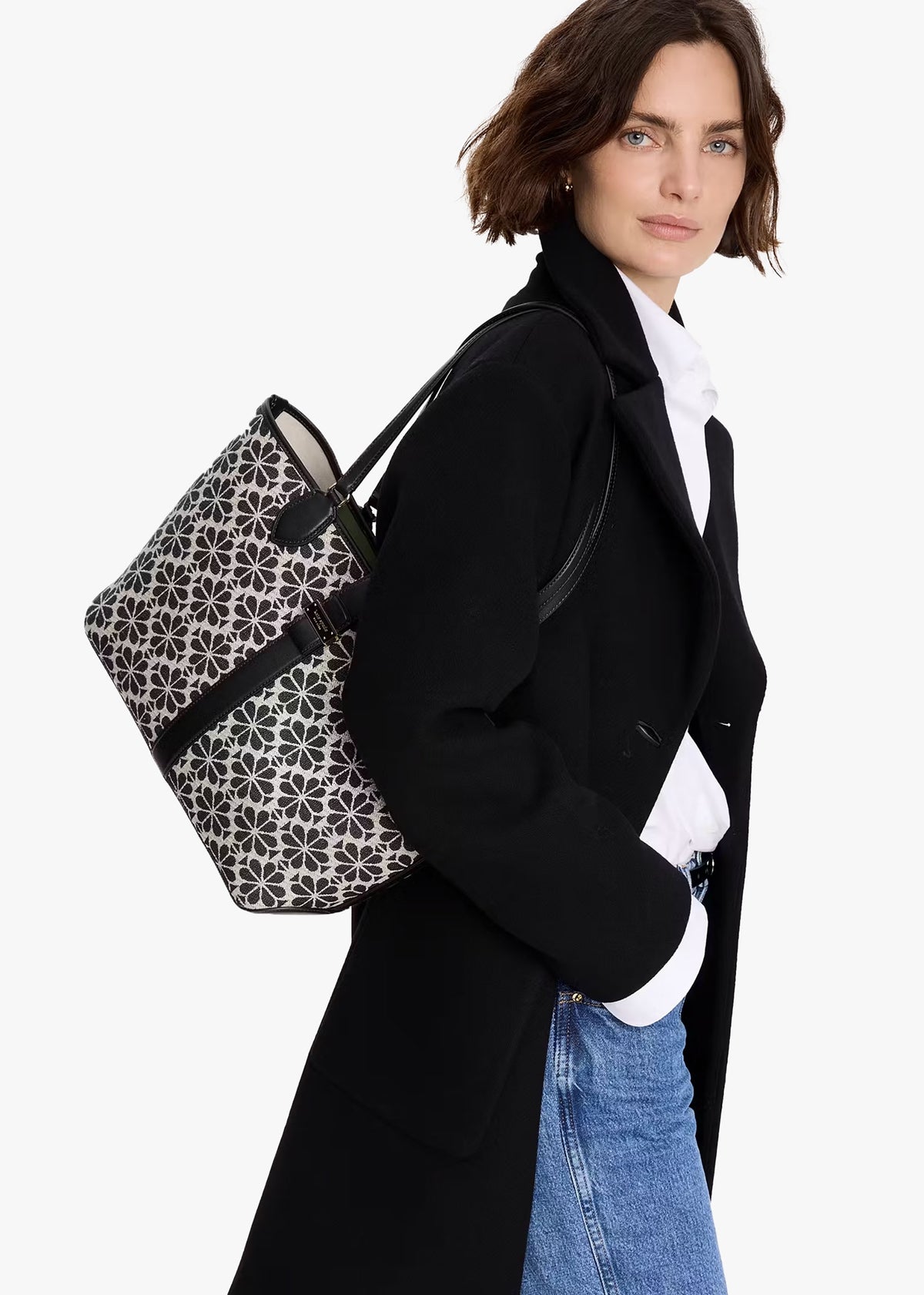 Medium Spade Flower Jacquard Sand Multi Open Tote Bag