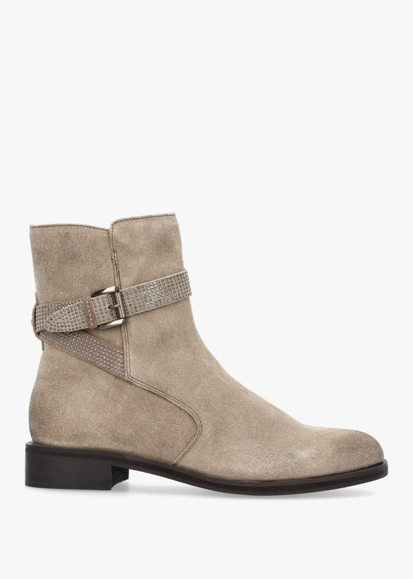 Panazol Taupe Suede Studded Strap Ankle Boots
