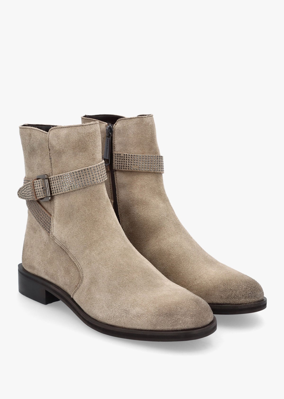 Panazol Taupe Suede Studded Strap Ankle Boots