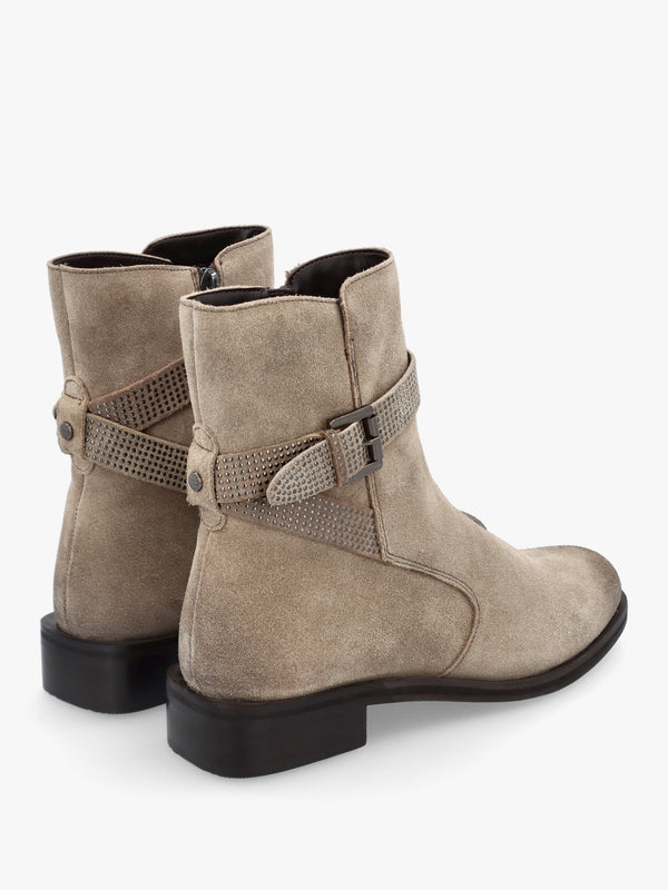 Panazol Taupe Suede Studded Strap Ankle Boots