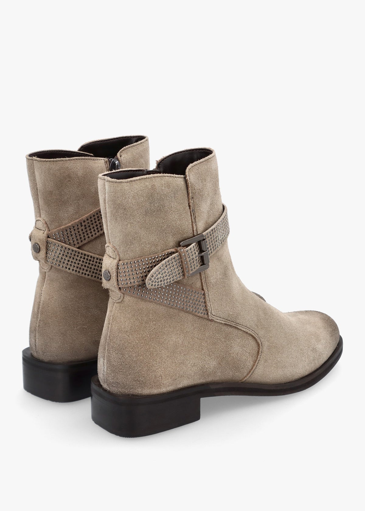Panazol Taupe Suede Studded Strap Ankle Boots