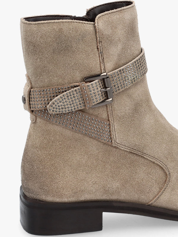 Panazol Taupe Suede Studded Strap Ankle Boots