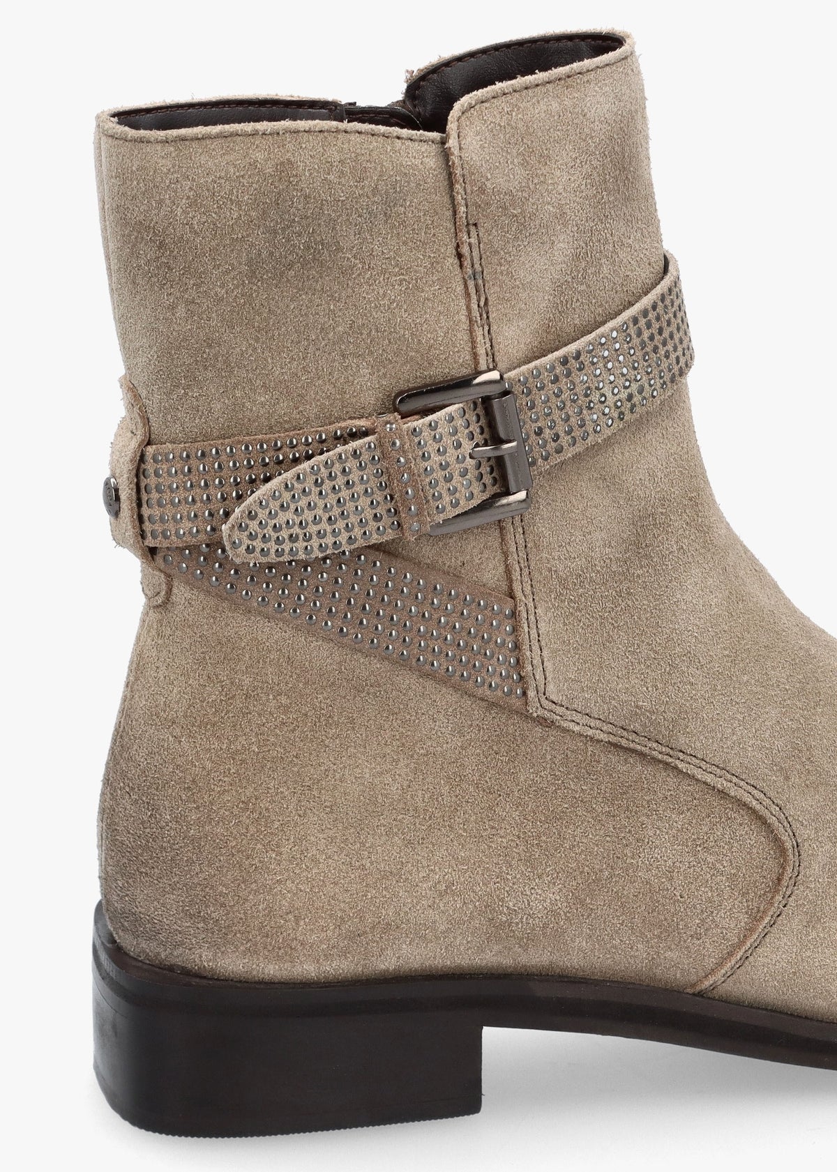 Panazol Taupe Suede Studded Strap Ankle Boots