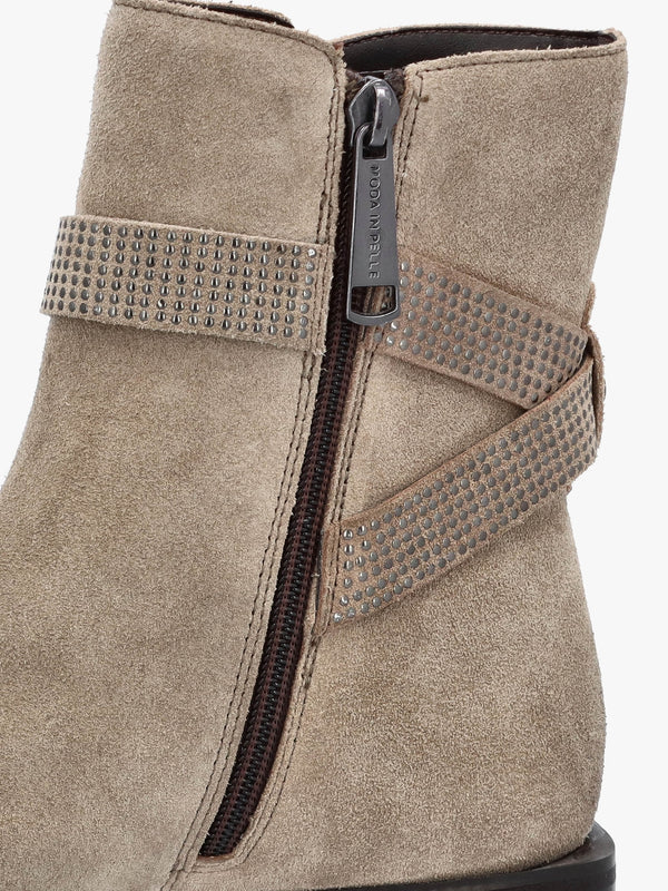 Panazol Taupe Suede Studded Strap Ankle Boots