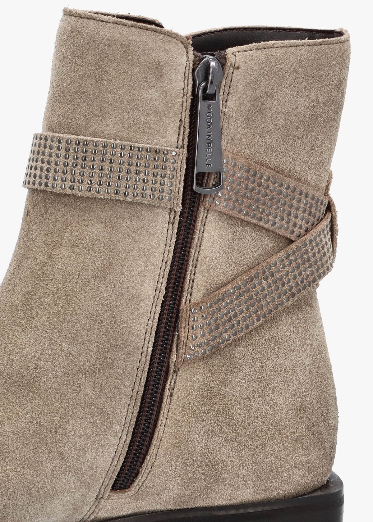 Panazol Taupe Suede Studded Strap Ankle Boots