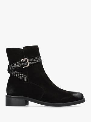 Panazol Black Suede Studded Strap Ankle Boots