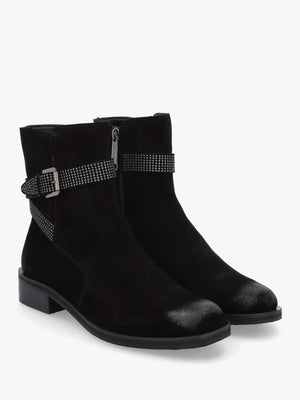 Panazol Black Suede Studded Strap Ankle Boots