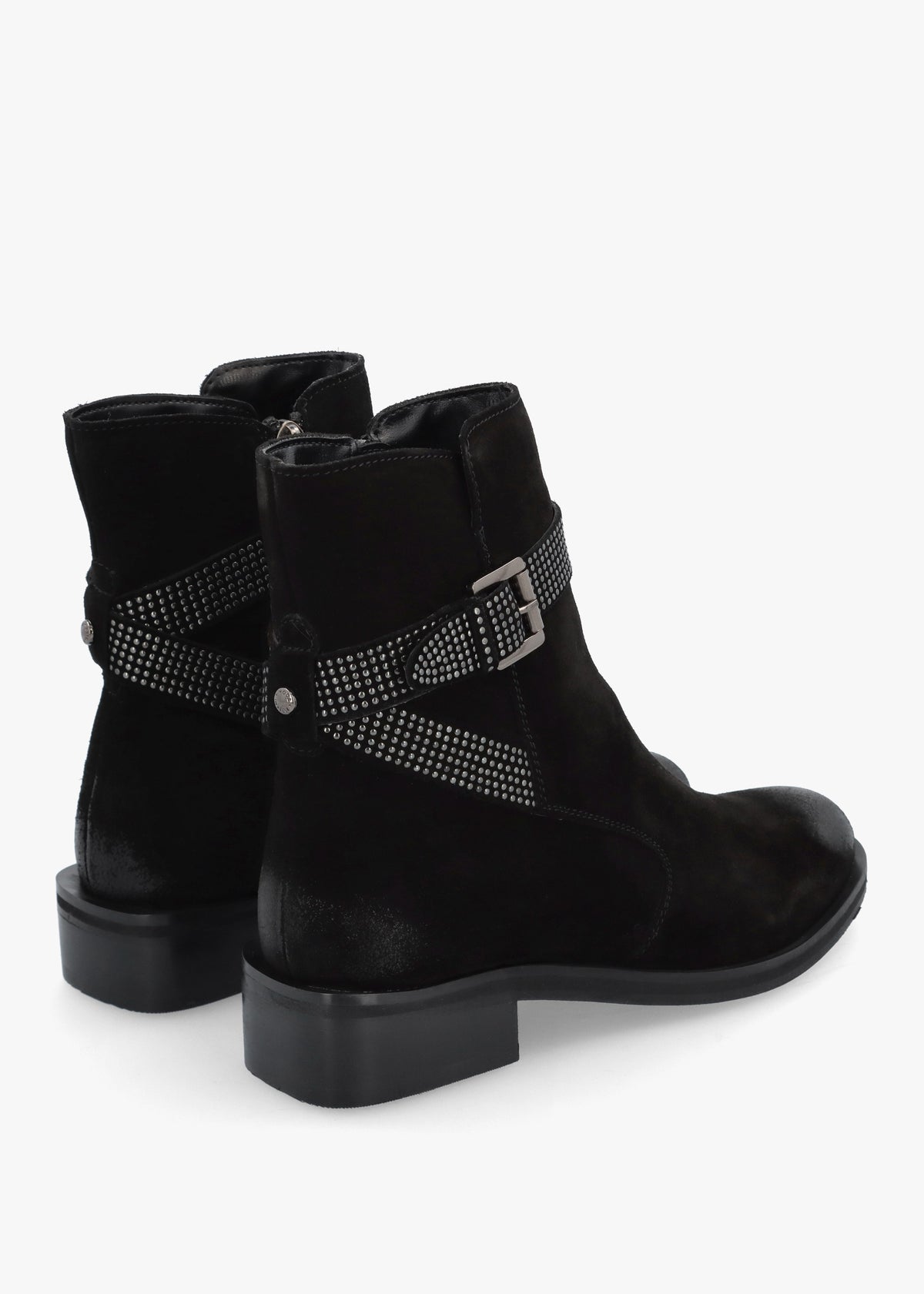 Panazol Black Suede Studded Strap Ankle Boots