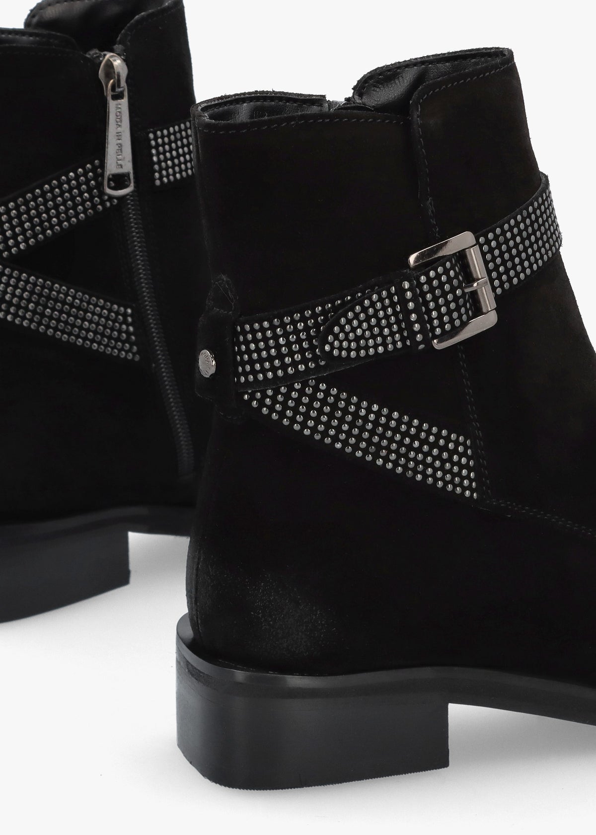 Panazol Black Suede Studded Strap Ankle Boots