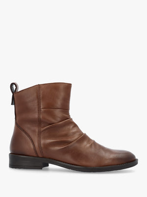 Brandish Tan Leather Rouched Ankle Boots