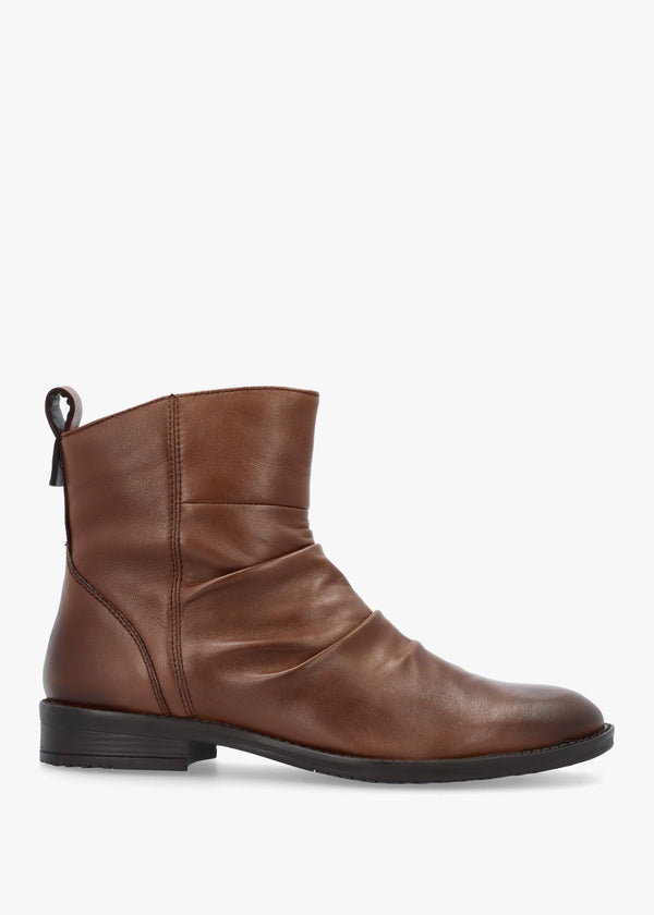 Brandish Tan Leather Rouched Ankle Boots