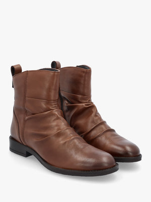 Brandish Tan Leather Rouched Ankle Boots