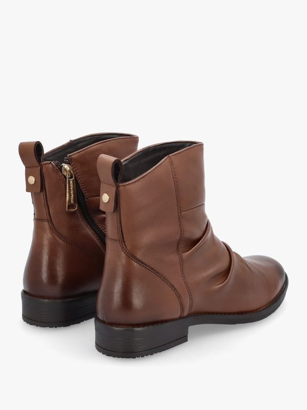 Brandish Tan Leather Rouched Ankle Boots