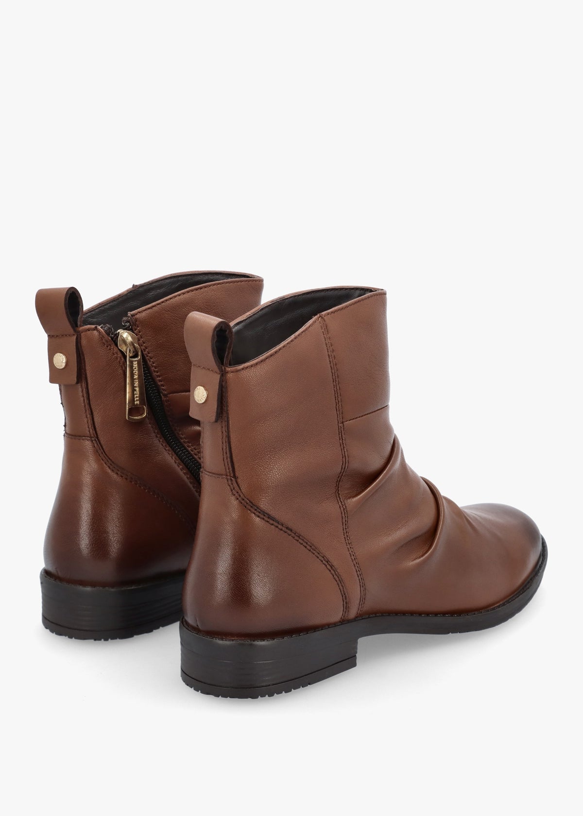 Brandish Tan Leather Rouched Ankle Boots