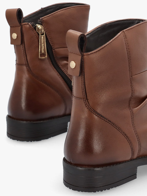 Brandish Tan Leather Rouched Ankle Boots