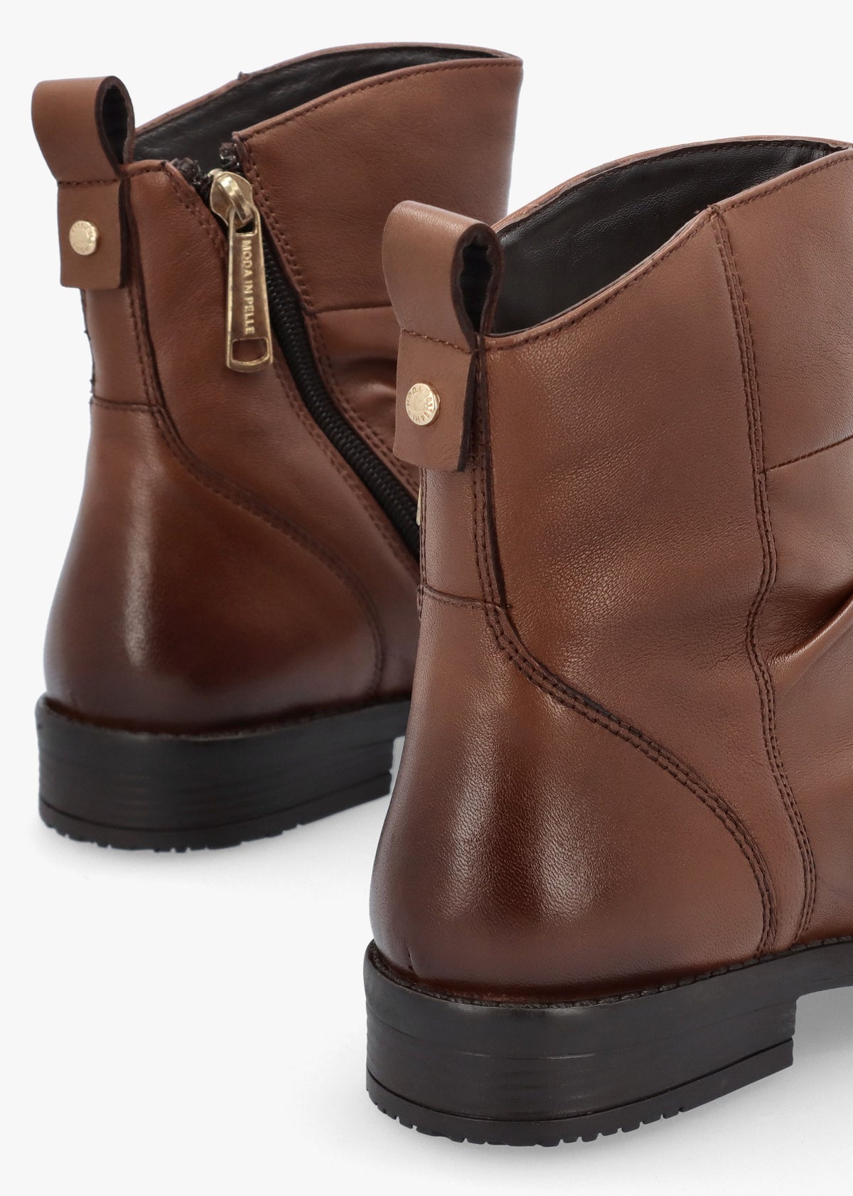 Brandish Tan Leather Rouched Ankle Boots