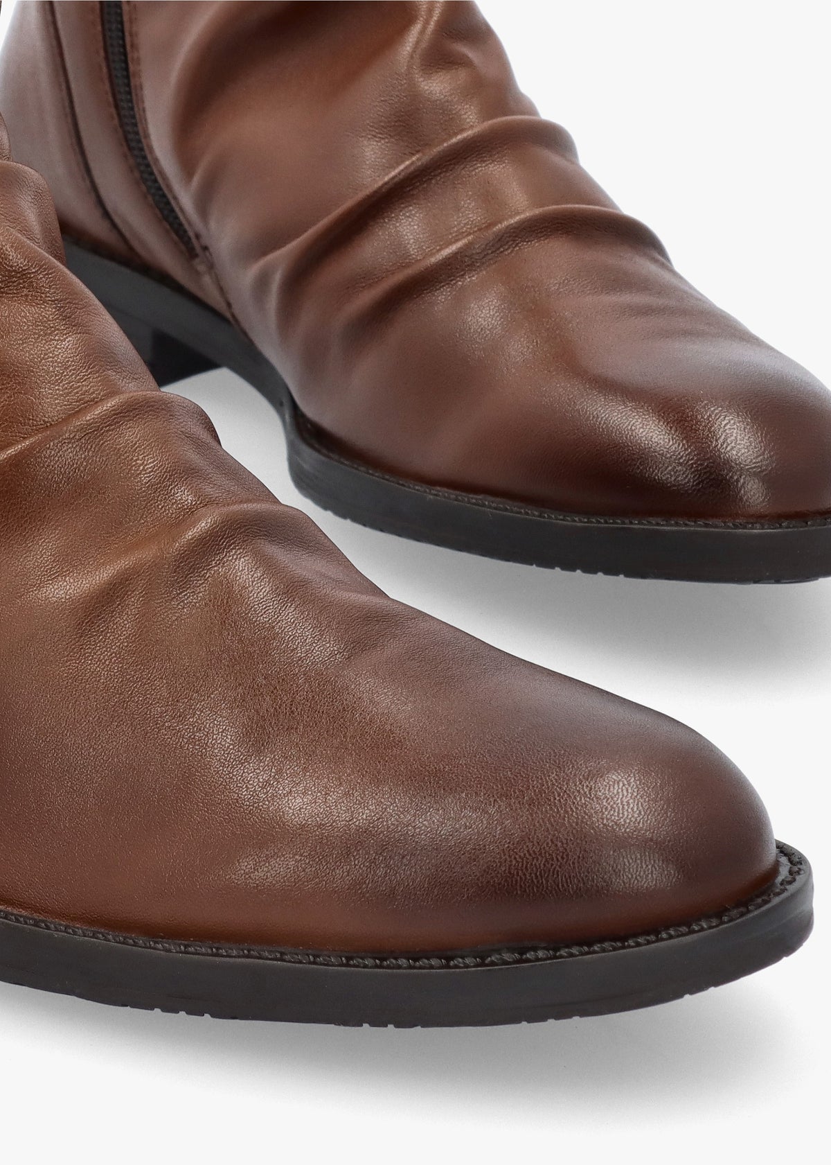 Brandish Tan Leather Rouched Ankle Boots
