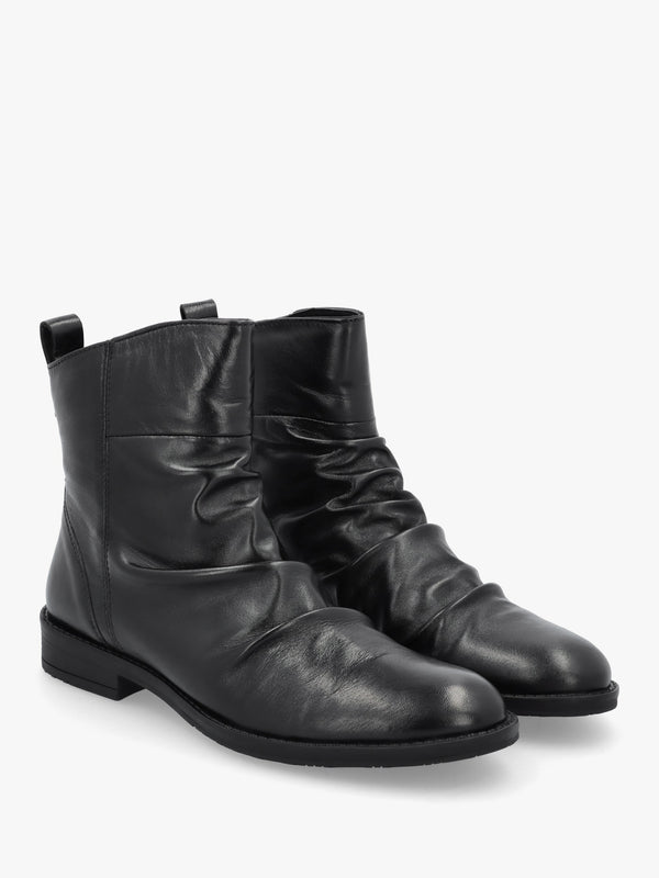 Brandish Black Leather Rouched Ankle Boots