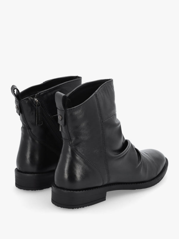 Brandish Black Leather Rouched Ankle Boots