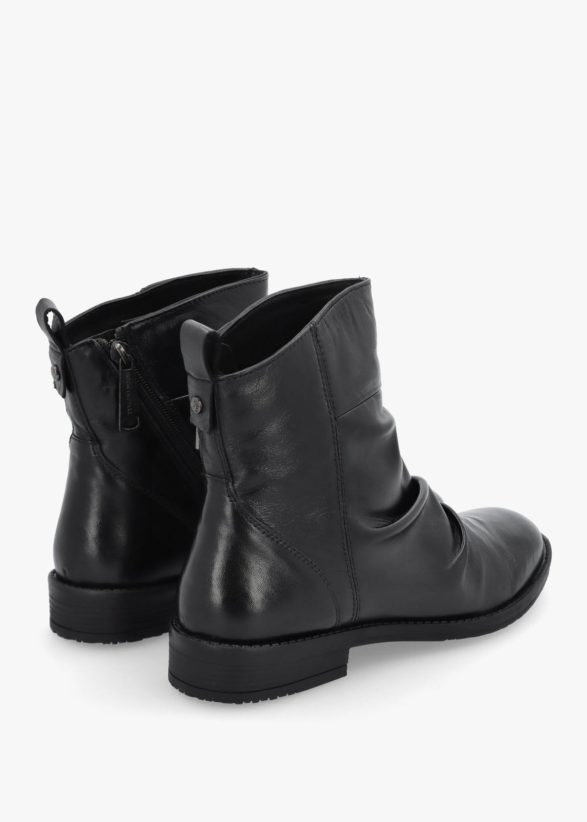 Brandish Black Leather Rouched Ankle Boots