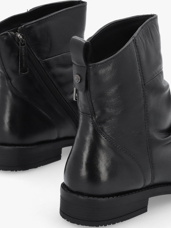 Brandish Black Leather Rouched Ankle Boots