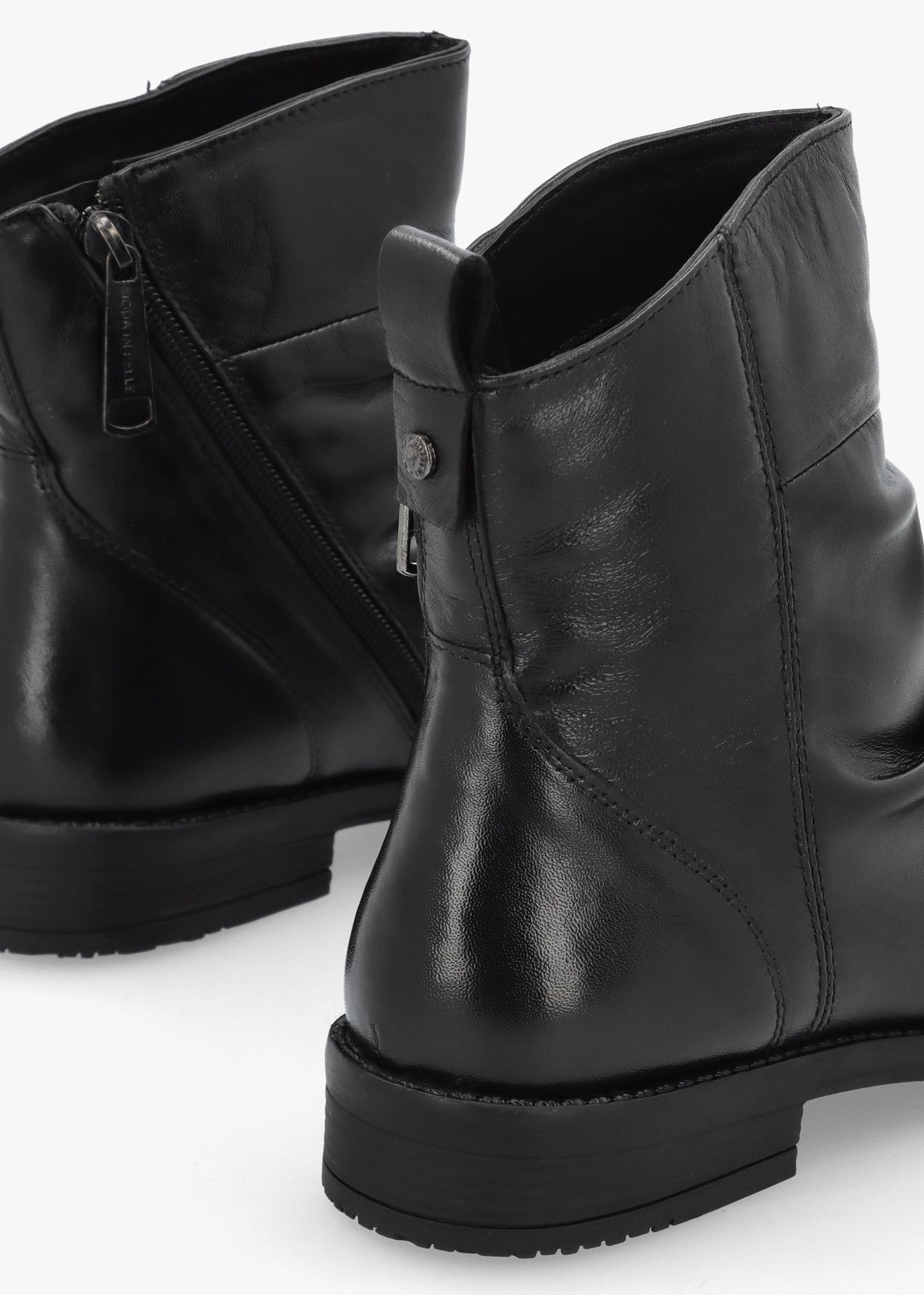 Brandish Black Leather Rouched Ankle Boots