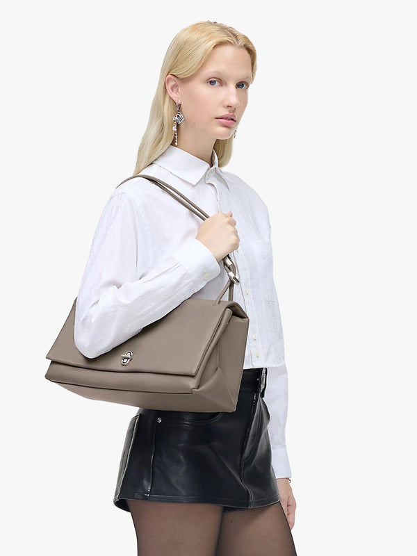 The Large Dual Cement Leather Shoulder Bag