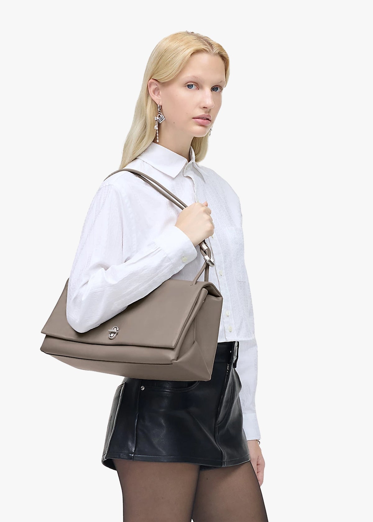 The Large Dual Cement Leather Shoulder Bag