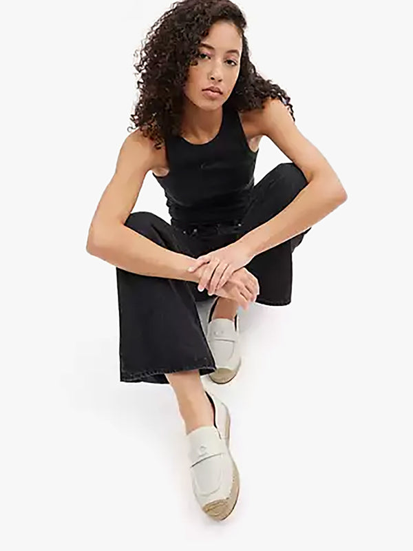 Camilla Chalk Leather Logo Flat Espadrilles