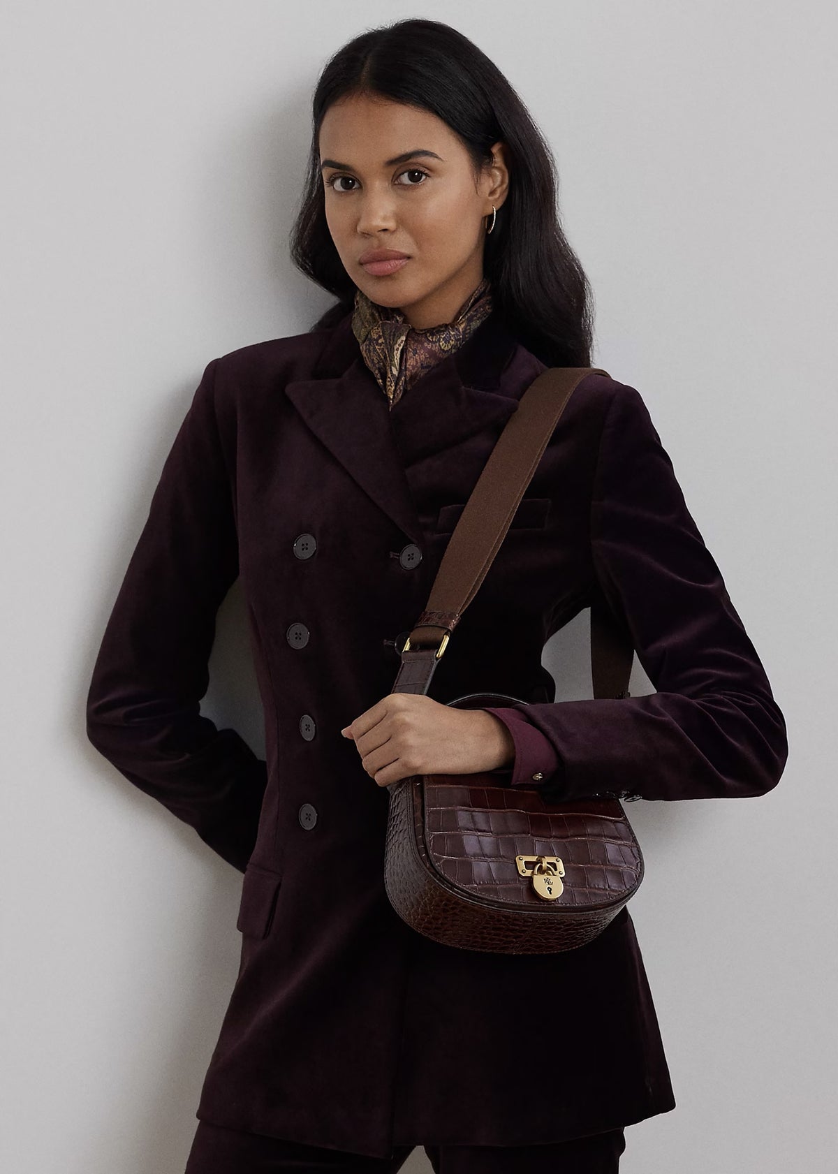 Embossed Tanner Medium Dark Mahogany Leather Cross-Body Bag