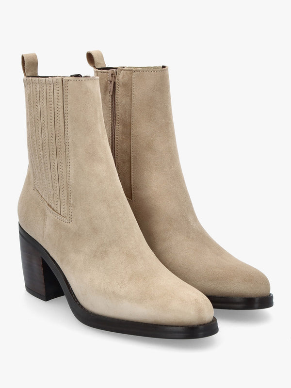 Adios Beige Suede Western Chelsea Mid-Heel Boots