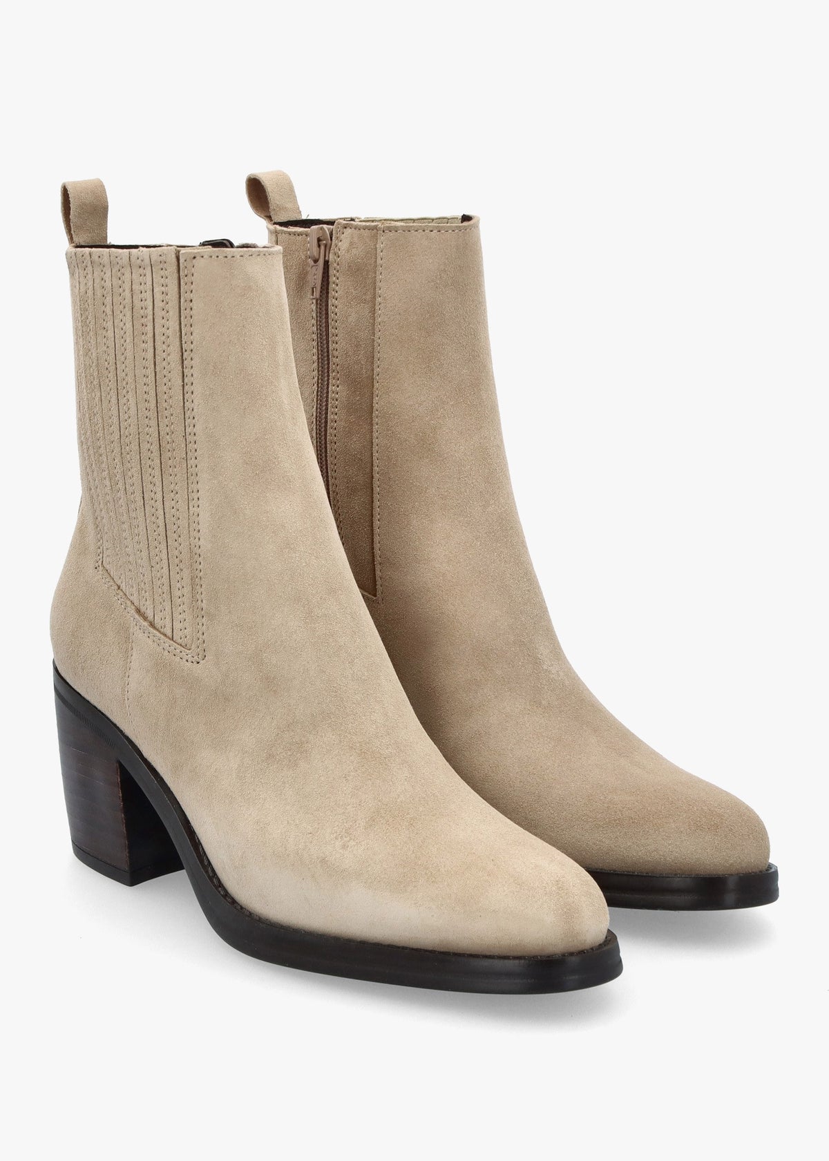 Adios Beige Suede Western Chelsea Mid-Heel Boots